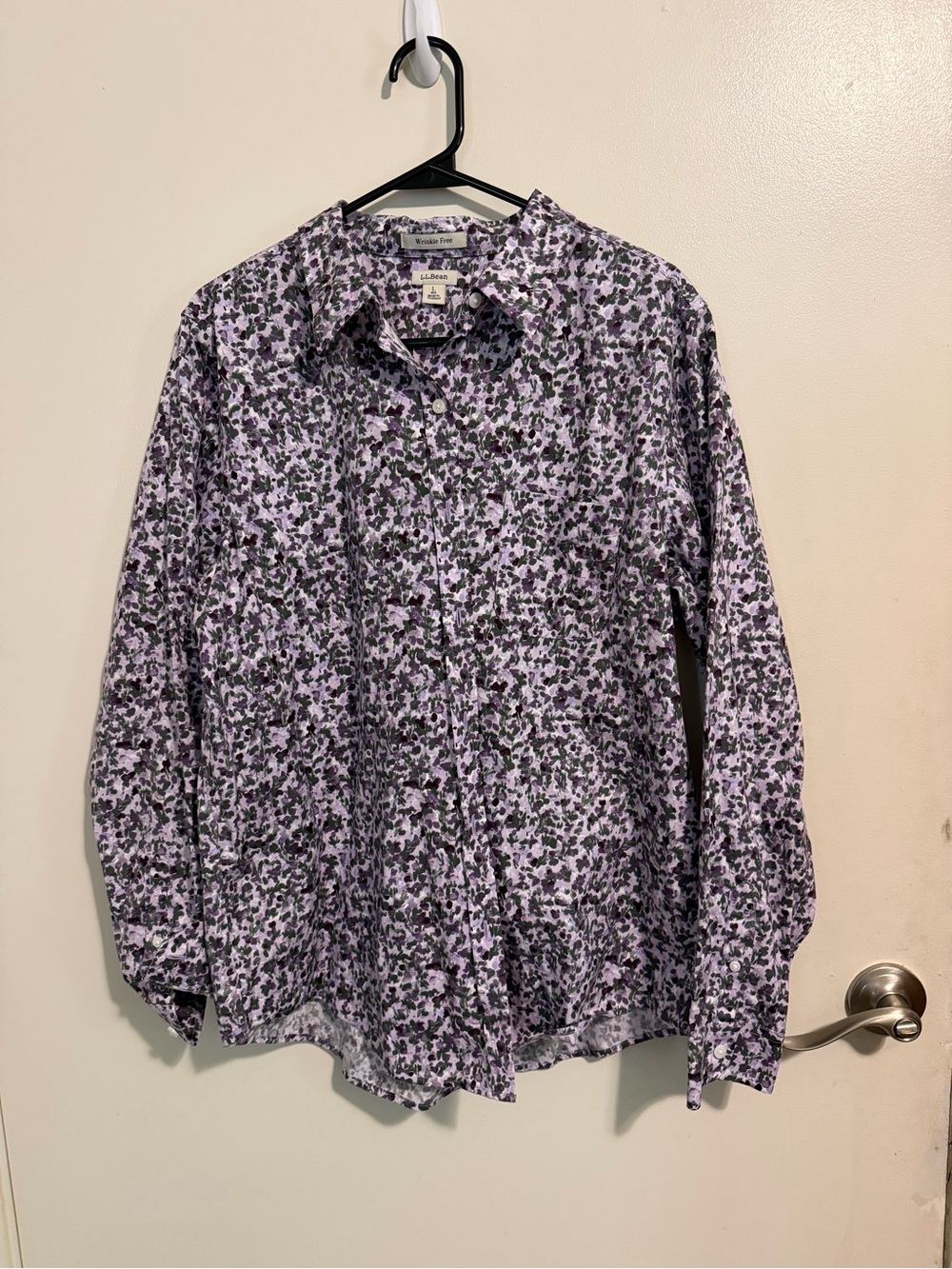 L.L. Bean Lavender and Black Floral Button-Down Shirt